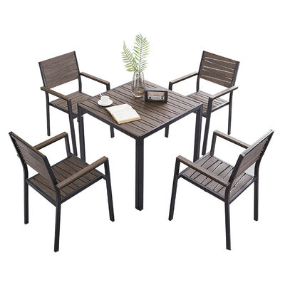 Outdoor Plastic Wood Tables And Chairs Courtyard Garden Villa Outdoor Tables And Chairs Combination Milk Tea Shop Coffee Shop Leisure Plastic Wood Tables And Chairs