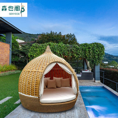 Outdoor Leisure Rattan Bed Birdcage Bed Courtyard Garden Bird's Nest Lounge Chair Beach Swimming Pool Outdoor Round Bed