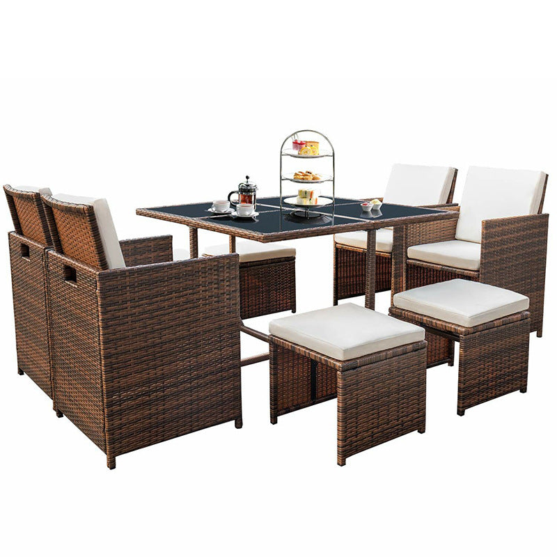 9 Pieces Patio Dining Rattan Chairs and Table Set