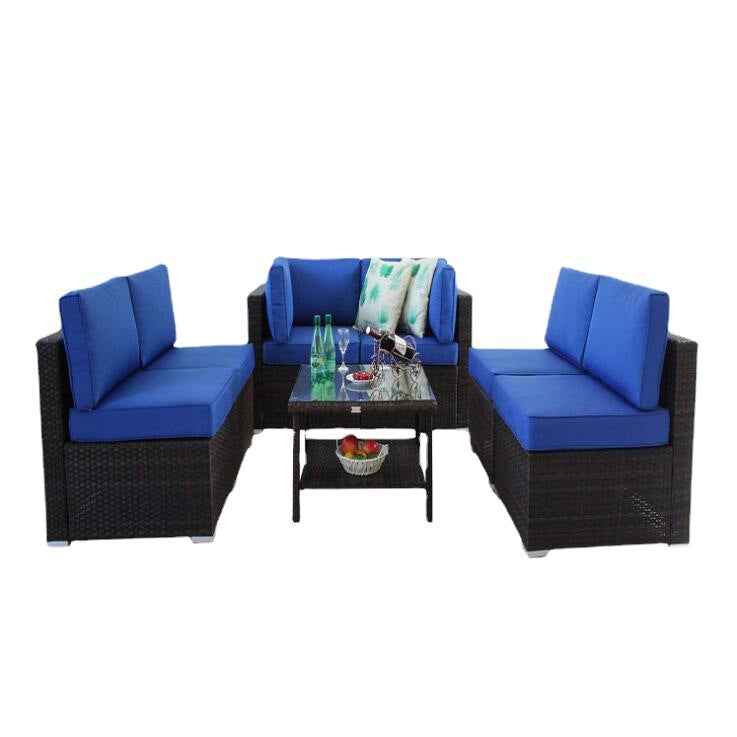 7 Pieces Wicker PE Rattan Sectional Conversation  Sofa Sets