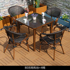 Outdoor Leisure Courtyard Net Cloth Bamboo Rattan Chair Balcony Cafe Five Piece Set Of Combined Tables And Chairs Open-air Restaurant Tables And Chairs