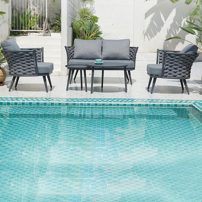 Nordic Rattan Sofa Courtyard Outdoor Rattan Chair Sofa Combination Hotel Outdoor Leisure Ribbon Furniture