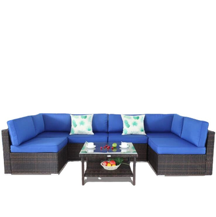 7 Pieces Wicker PE Rattan Sectional Conversation  Sofa Sets