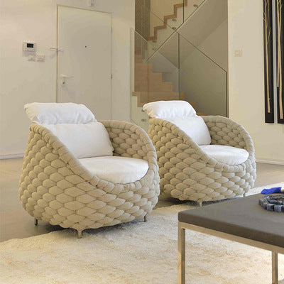 Nordic Outdoor Sofa Courtyard Villa Balcony Rattan Chair Outdoor Terrace Garden Rattan Single Waterproof Sofa Combination