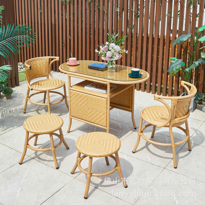 Outdoor Garden Leisure Rattan Chair Three Piece Set Courtyard Balcony Tables And Chairs Milk Tea Shop Coffee Shop Outdoor Tables And Chairs Combination