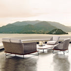 Nordic Outdoor Wood Art Pineapple Lattice Rope Leisure Sofa Combination Hotel Terrace Supporting Rattan Tables Chairs And Sofas