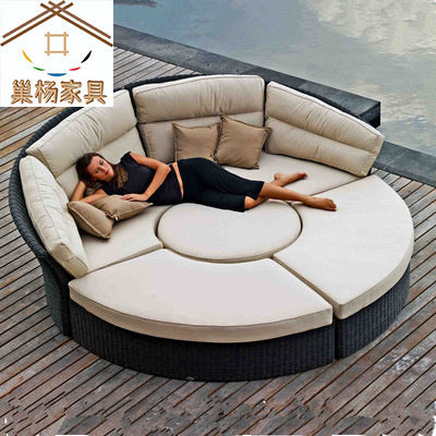 Outdoor Furniture Villa Garden Balcony Rattan Sofa Swimming Pool Round Lying Bed Sofa Leisure Table And Chair Combination Sofa