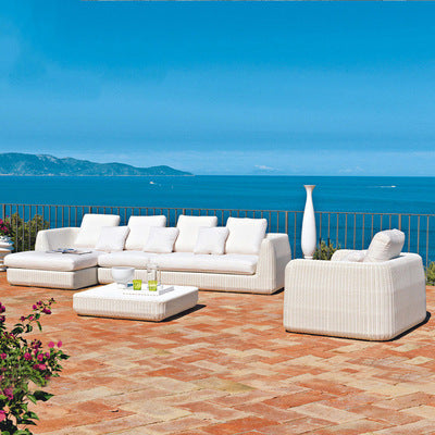 Outdoor Rattan Chair Sofa Pastoral Leisure Rattan Cloth Sofa Combination Large And Small Family Living Room Corner Rattan Sofa