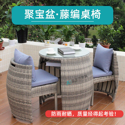 Outdoor Leisure Rattan Woven Balcony Tables And Chairs Third Generation Cornucopia Storage Tables And Chairs Garden Patio Rattan Woven Chairs