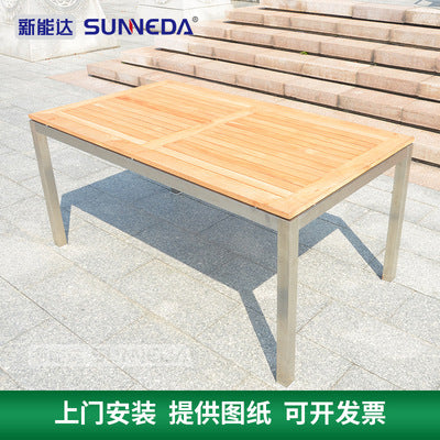 Outdoor Balcony Courtyard Leisure Tea Table Tables And Chairs Outdoor Open-air Garden Waterproof Sunscreen Solid Wood Stainless Steel Tables And Chairs
