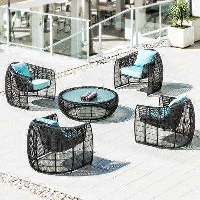 Outdoor Rattan Sofa Courtyard Villa Sales Department Sunscreen Leisure Rattan Chair Combination Outdoor Leisure Furniture