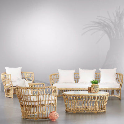 Outdoor Rattan Sofa Villa Terrace Courtyard Sunshine Room Living Room Leisure Hotel Reception Rattan Circular Sofa Combination