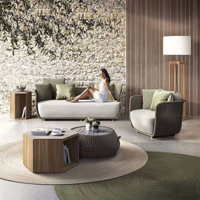 Nordic Outdoor Sofa Balcony Courtyard Rattan Chair Hotel Villa Leisure Rattan Sofa Chair Three Piece Rattan Sofa