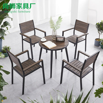 Outdoor Plastic Wood Tables And Chairs Courtyard Garden Villa Outdoor Tables And Chairs Combination Milk Tea Shop Coffee Shop Leisure Plastic Wood Tables And Chairs