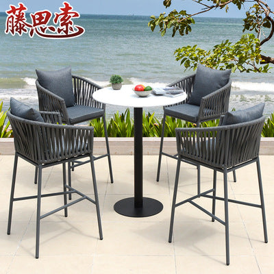 Nordic Modern Leisure Outdoor Bar Chair Open Air Coffee Bar High Stool Balcony High Foot Outdoor Bar Chair