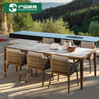 Outdoor Dining Table And Chair Combination Rock Board Furniture Teak Rattan Villa Rattan Chair Outdoor Leisure Model Room Home Stay Chair