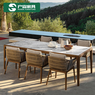 Outdoor Dining Table And Chair Combination Rock Board Furniture Teak Rattan Villa Rattan Chair Outdoor Leisure Model Room Home Stay Chair
