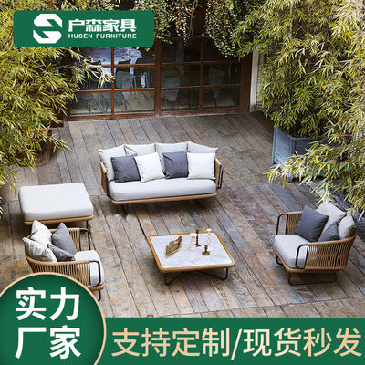 Outdoor Rattan Sofa Outdoor Terrace Leisure Sofa Rattan Chair Balcony Living Room Rattan Woven Bamboo Rattan Sofa Courtyard Sunscreen