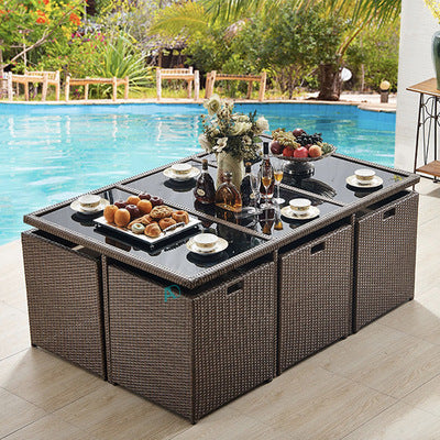 Outdoor Rattan Woven Storage Tables And Chairs Leisure Courtyard Terrace Garden Rattan Chair Hotel Resort Modern Rattan Woven Sofa Chair