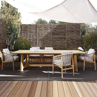 Teak Outdoor Tables And Chairs Leisure Courtyard Open Yard Villa Rattan Chair Outdoor Solid Wood Long Table Rattan Table And Chair Combination