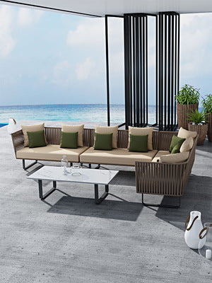 Outdoor Sofa Waterproof Outdoor Restaurant Card Seat Rattan Sofa Courtyard Terrace Leisure Double Rattan Sofa Chair