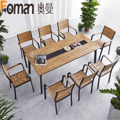 Auman Outdoor Plastic Wood Tables And Chairs Leisure Outdoor Tables And Chairs Combination Garden Cafe Catering Bar Courtyard Tables And Chairs