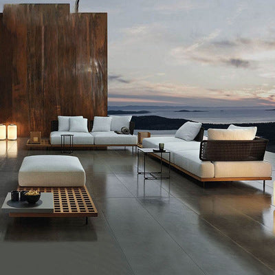 Nordic Outdoor Sofa Villa Courtyard Garden Combined Rattan Sofa Leisure Teak Rattan Chair Sofa