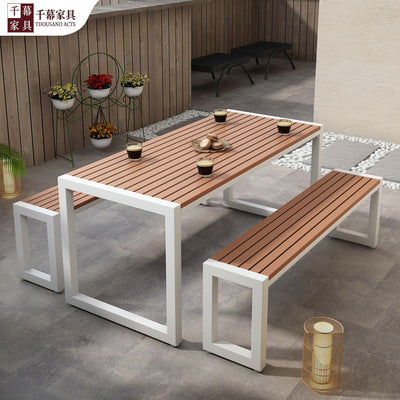 Qianmu Industrial Style Outdoor Plastic Wood Dining Table And Chair Combination American Courtyard Garden Rest Area Milk Tea Shop Open-air Dining Chair