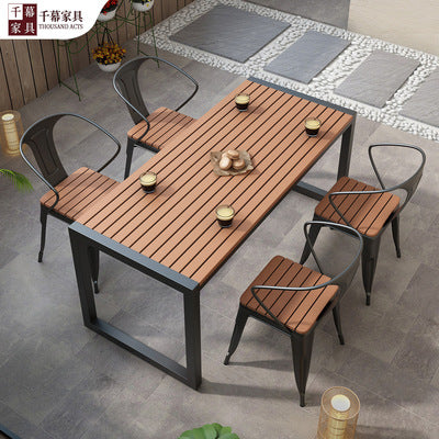 Qianmu Industrial Style Outdoor Plastic Wood Dining Table And Chair Combination American Courtyard Garden Rest Area Milk Tea Shop Open-air Dining Chair