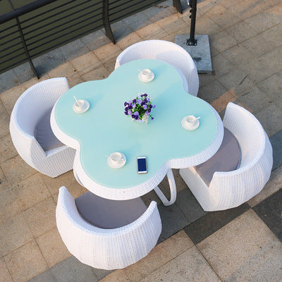 Outdoor Tables And Chairs Courtyard With Umbrella Outdoor Outdoor Balcony Tengbian Courtyard Garden Waterproof Tea Table Rattan Chair Combination Furniture
