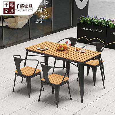 Qianmu Modern Simple Outdoor Tables And Chairs Milk Tea Shop Coffee Shop Outdoor Leisure Table Courtyard Plastic Wood Table And Chair Combination
