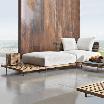 Nordic Outdoor Sofa Villa Courtyard Garden Combined Rattan Sofa Leisure Teak Rattan Chair Sofa