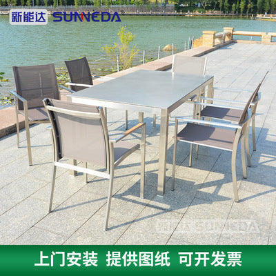 Outdoor Balcony Courtyard Leisure Tea Table Tables And Chairs Outdoor Open-air Garden Waterproof Sunscreen Solid Wood Stainless Steel Tables And Chairs