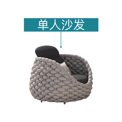 Nordic Outdoor Sofa Courtyard Villa Balcony Rattan Chair Outdoor Terrace Garden Rattan Single Waterproof Sofa Combination