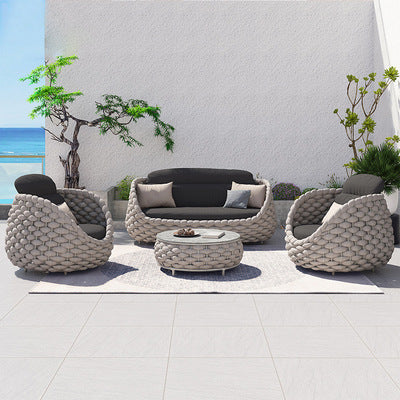 Nordic Outdoor Sofa Courtyard Villa Balcony Rattan Chair Outdoor Terrace Garden Rattan Single Waterproof Sofa Combination