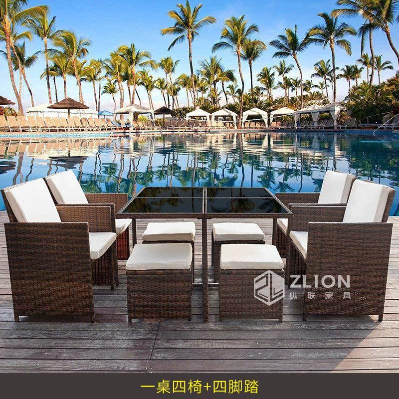 9 Pieces Patio Dining Rattan Chairs and Table Set