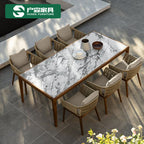 Outdoor Dining Table And Chair Combination Rock Board Furniture Teak Rattan Villa Rattan Chair Outdoor Leisure Model Room Home Stay Chair