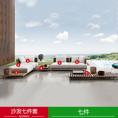 Rattan Woven Outdoor Sofa Courtyard Terrace Hotel Leisure Furniture Villa Rattan Art Open-air Garden Tea Table Combination