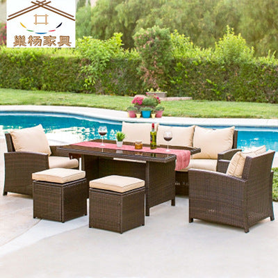 Outdoor Rattan Chair Sofa Outdoor Courtyard Terrace Sunshine Room Rattan Sofa Balcony Leisure Corner Rattan Sofa Combination
