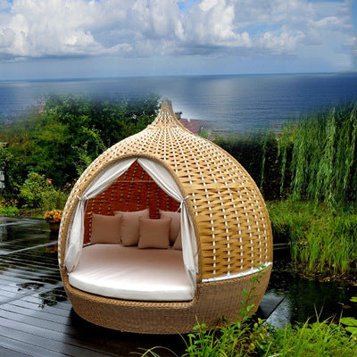 Rattan Woven Aluminum Alloy Bird's Nest Bed Outdoor Rattan Lying Bed Lazy Chair Circular Garden Courtyard Home Stay Swimming Pool Large Birdcage Bed