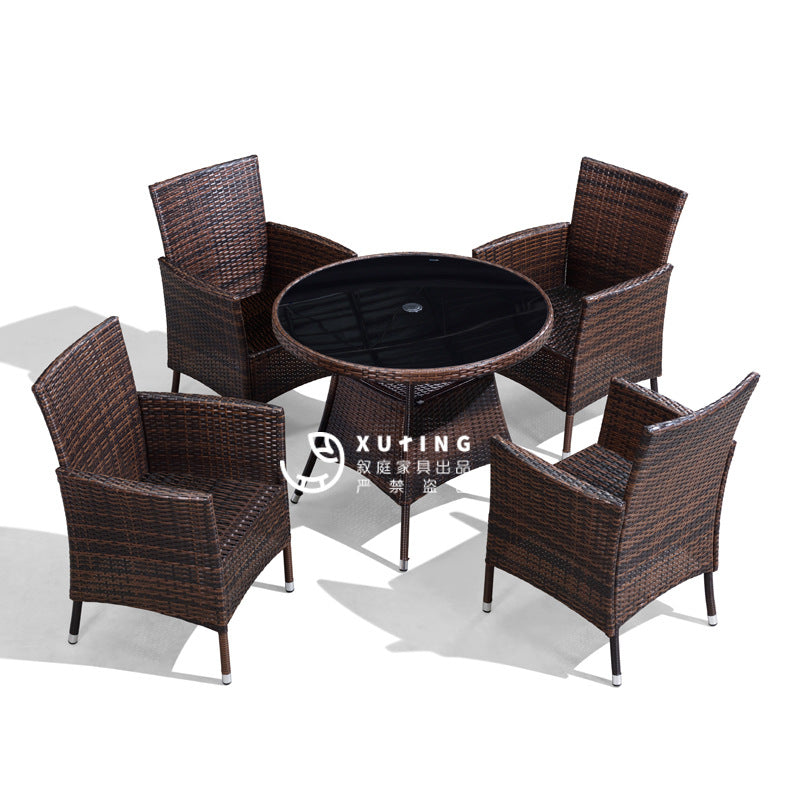 Outdoor Rattan Leisure Chairs and Table Set, 4 Chairs and 1 Table