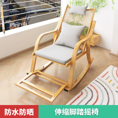 Nordic Outdoor Leisure Rocking Chair Outdoor Household Living Room Balcony Lazy Rocking Chair Rattan Single Elderly Carefree Chair