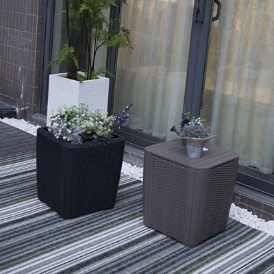 Outdoor Leisure Furniture European Injection Molded PP Plastic Balcony Terrace Storage Bucket Tea Table Storage Box Footstool