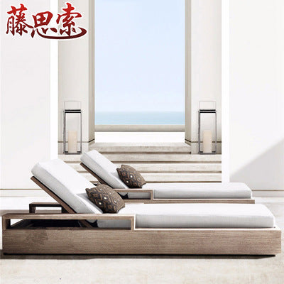 Teak Outdoor Bed Leisure Courtyard Outdoor Balcony Lounge Chair Villa Swimming Pool Modern Solid Wood Beach Chair