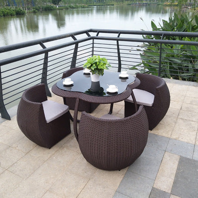 Outdoor Tables And Chairs Courtyard With Umbrella Outdoor Outdoor Balcony Tengbian Courtyard Garden Waterproof Tea Table Rattan Chair Combination Furniture