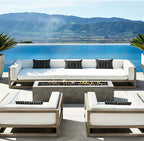 Outdoor Sofa Simple Outdoor Imitation Wood Aluminum Alloy Software Single And Double Sofa Combined Garden Leisure Sofa