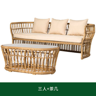Rattan Chair Sofa Outdoor Leisure Combination Living Room Rattan Balcony Sunscreen Waterproof Outdoor Home Stay Villa Courtyard Furniture