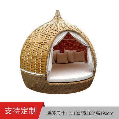 Rattan Woven Aluminum Alloy Bird's Nest Bed Outdoor Rattan Lying Bed Lazy Chair Circular Garden Courtyard Home Stay Swimming Pool Large Birdcage Bed