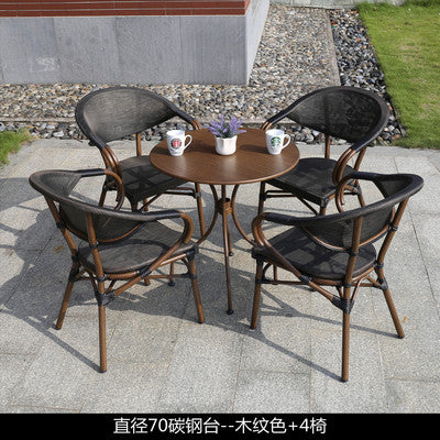 Outdoor Leisure Courtyard Net Cloth Bamboo Rattan Chair Balcony Cafe Five Piece Set Of Combined Tables And Chairs Open-air Restaurant Tables And Chairs