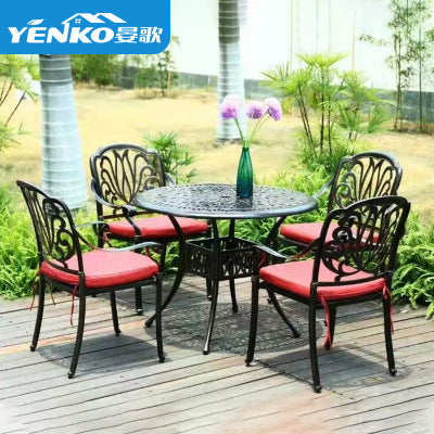 Outdoor Cast Aluminum Tables And Chairs Villa Courtyard Barbecue Tables And Chairs Combination Outdoor Balcony Table Garden Community Cast Aluminum Tables And Chairs